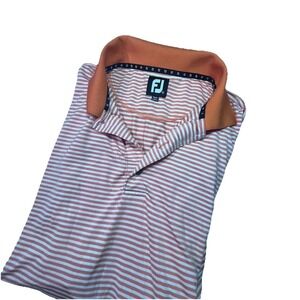 Footjoy Polo Shirt Mens L White Orange Striped Golf FJ Performance Short Sleeve
